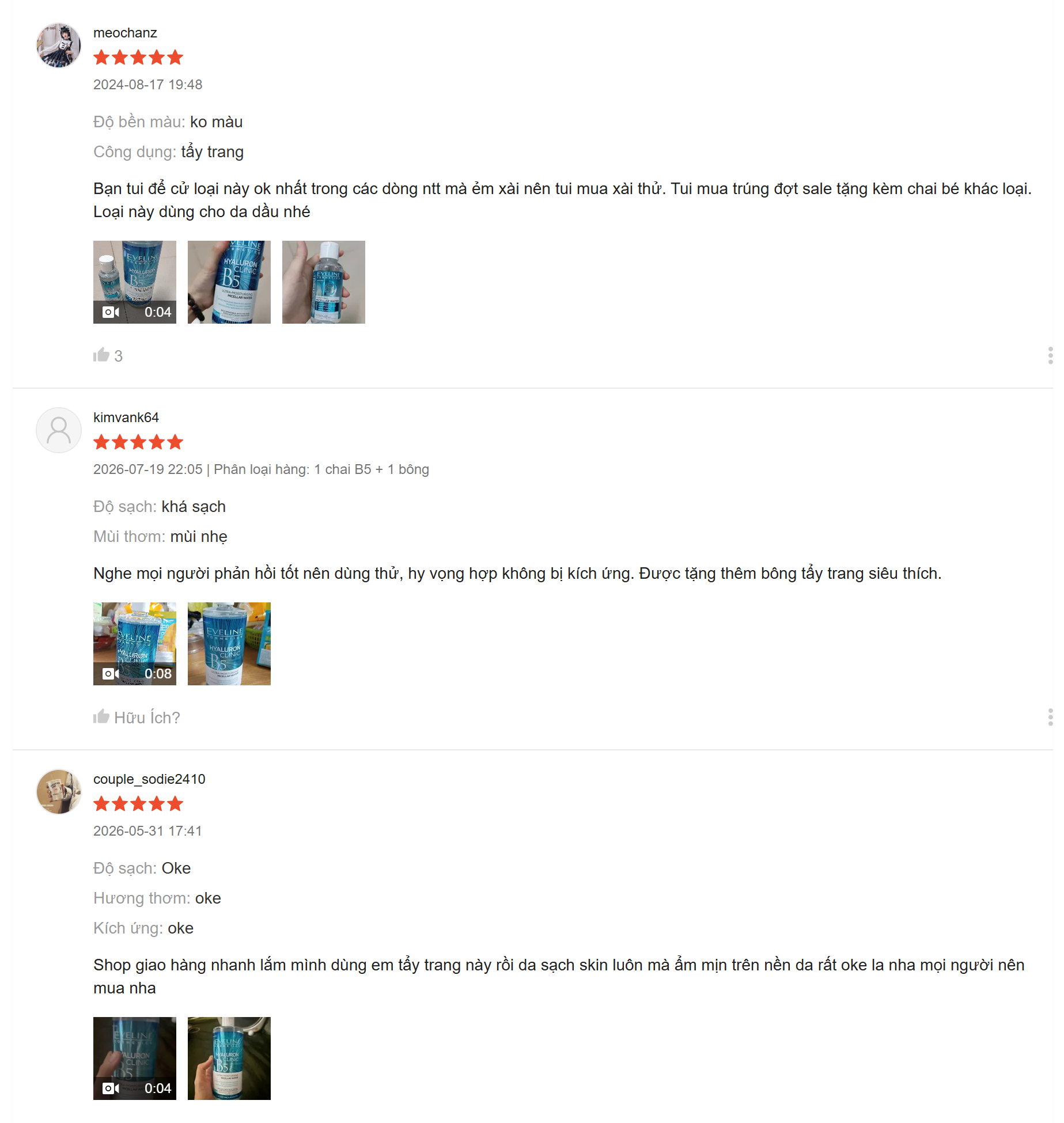 Review thực tế của người mua Eveline B5 trên sàn thương mại điện tử